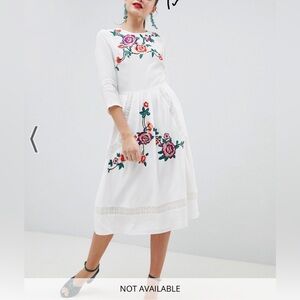NWT ASOS DESIGN Premium Lace Embroiderd Midi Dress With Open Back White